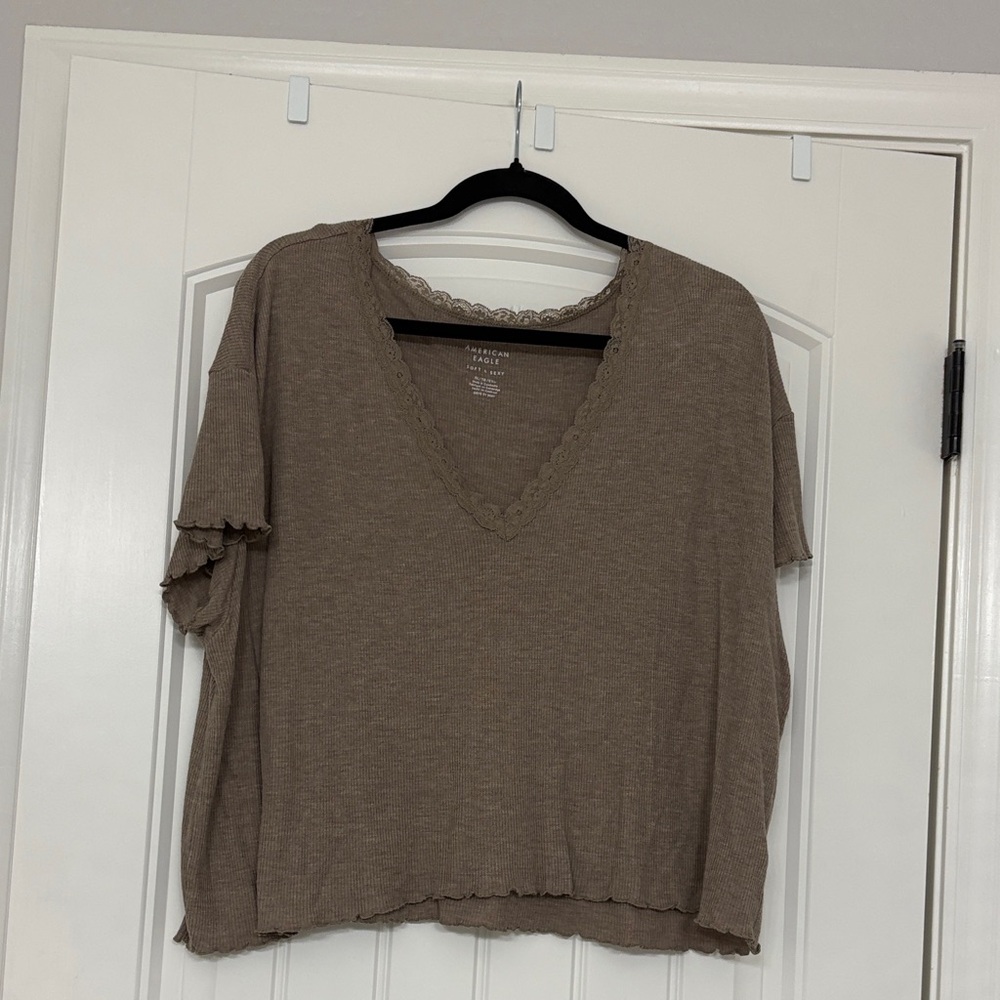 America Eagle Brown V-Neck Women's Crop Top
